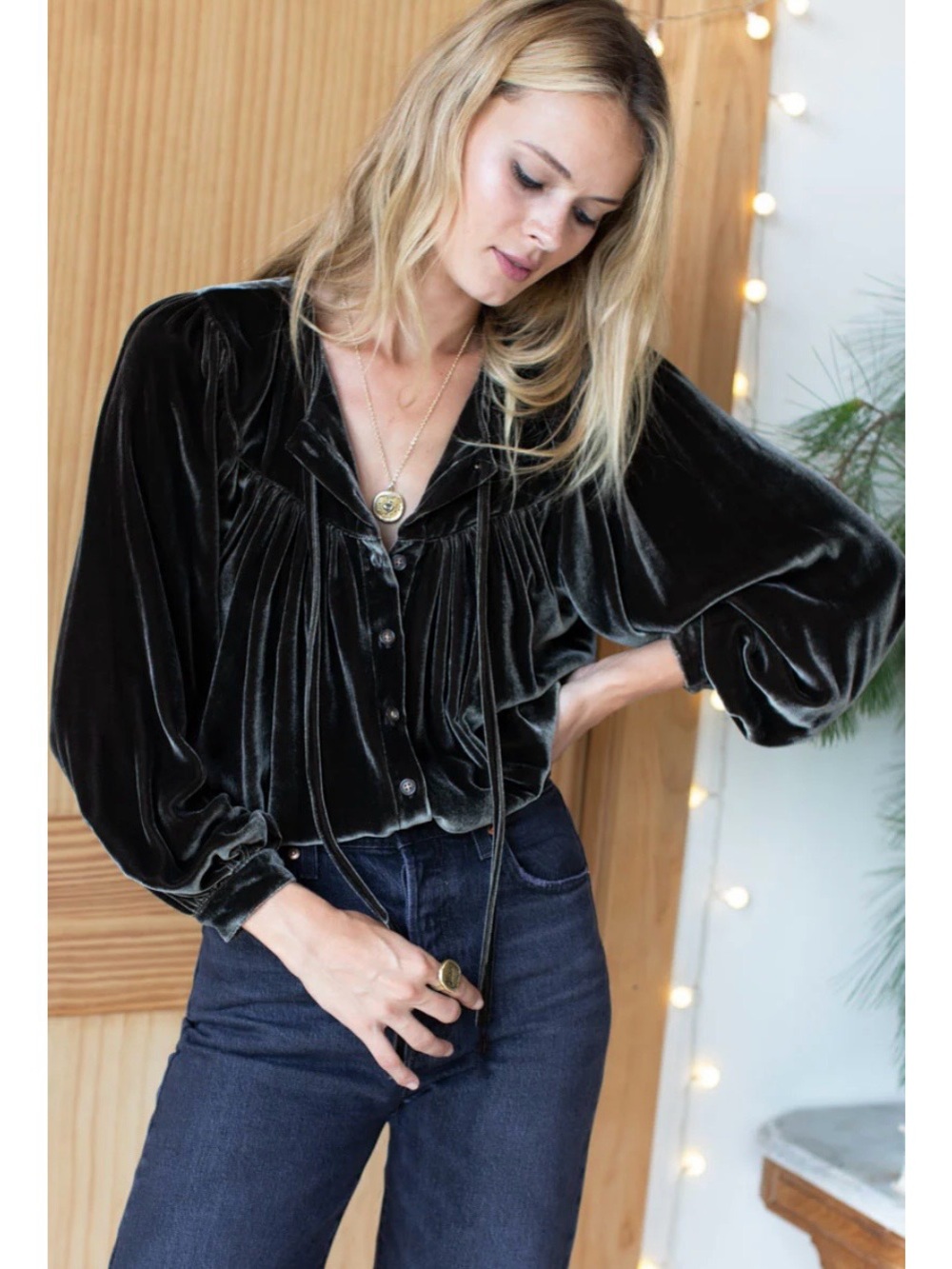Emerson Fry Poet Blouse in Silk Bark Velvet Size Small NWT